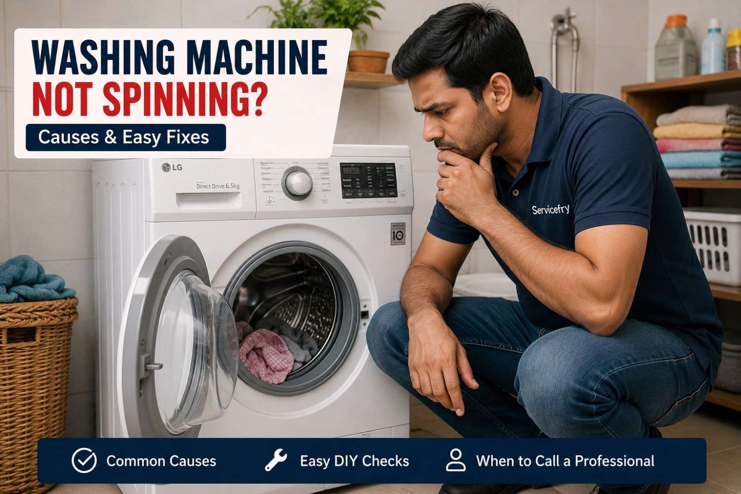 Technician Diagnosing Washing Machine Spinning Issue